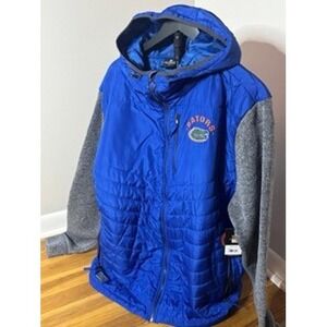 Colosseum Mens Florida Gators Puffer Jacket with Hoodie Royal Blue Grey XL